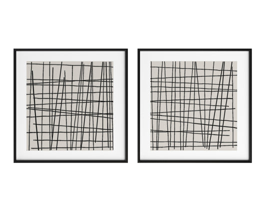 NAHLA CROSSHATCH (SET OF 2) - 48" X 48" - BLACK FLOATER FRAME