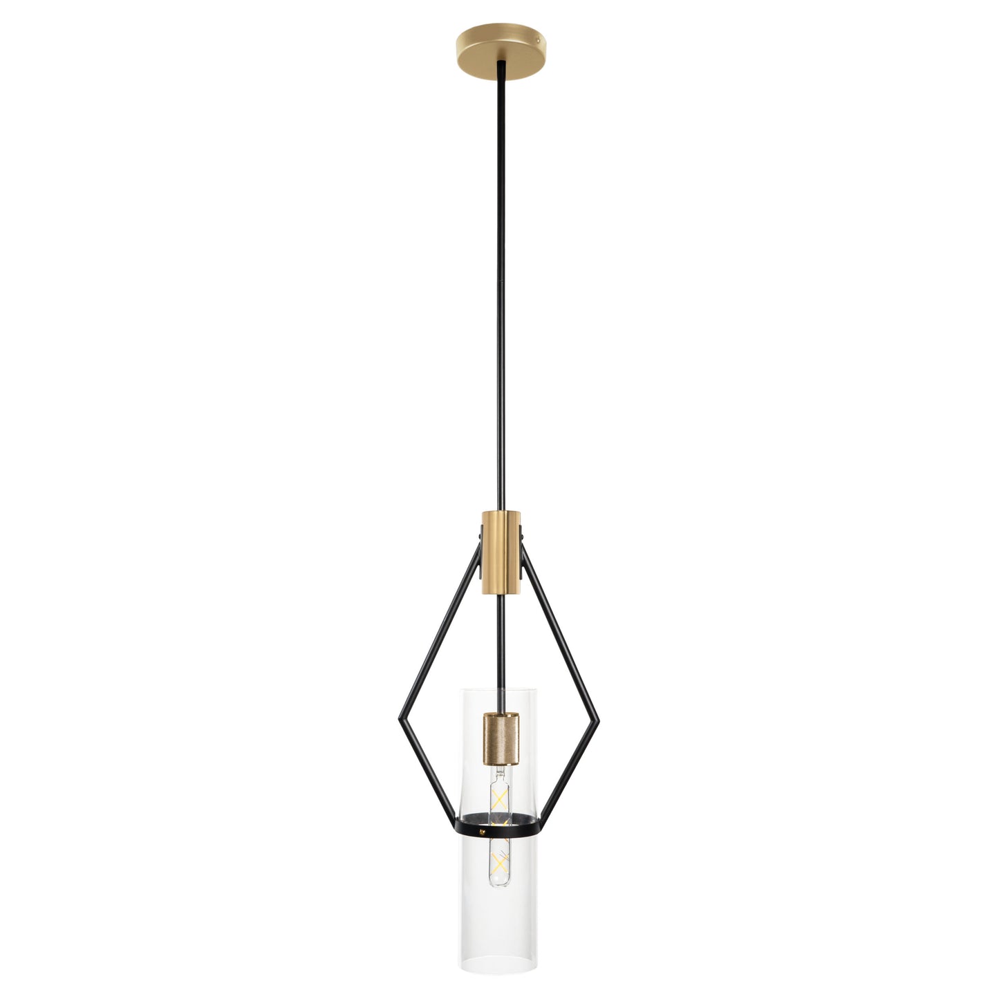 Everly Single Light Pendant, Black and Brass