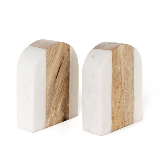 Wagner Wood and Marble Bookends, Set of 2