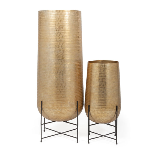 Astrid Gold Metal Floor Planters, Set of 2