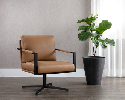 NAHLA RANDY SWIVEL LOUNGE CHAIR - LINEA WOOD LEATHER