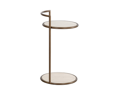 NAHLA PARGA END TABLE - RUSTIC BRONZE - TRAVERTINE LOOK