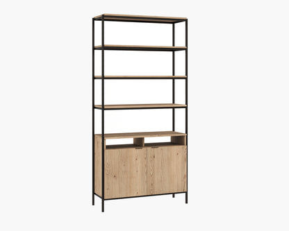 NAHLA AMBROSE MODULAR BOOKCASE - LARGE - RUSTIC OAK - BLACK