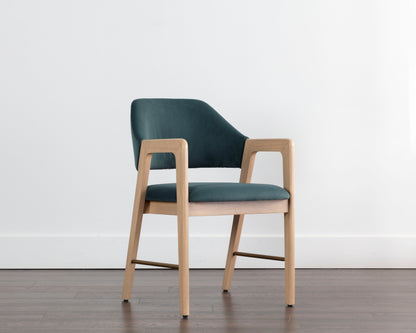 NAHLA MILTON DINING ARMCHAIR - LIGHT WASH - MEG DUSTY TEAL