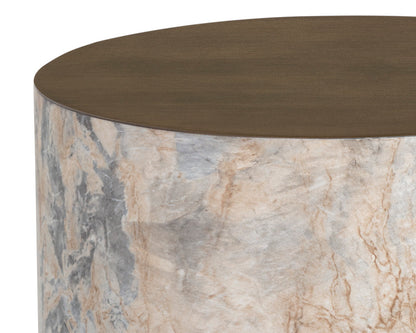 NAHLA DIAZ END TABLE - MARBLE LOOK - ANTIQUE BRASS