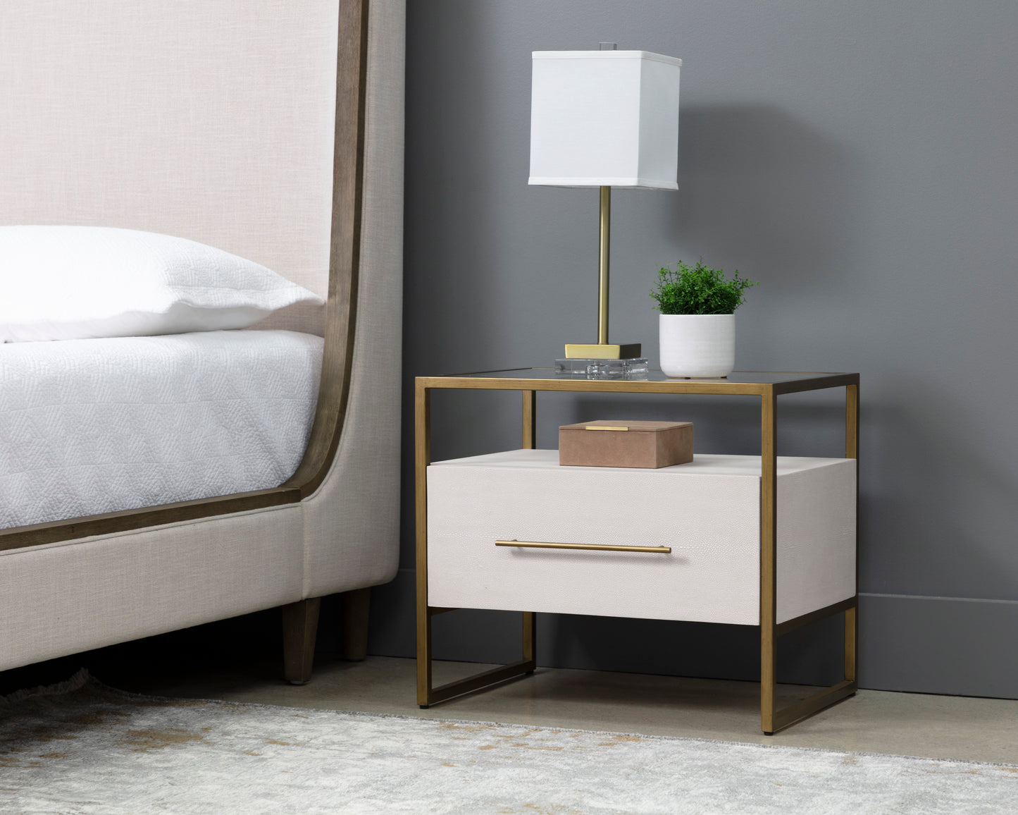 NAHLA VENICE NIGHTSTAND - OYSTER SHAGREEN