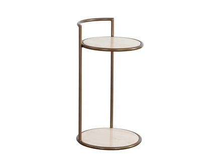 NAHLA PARGA END TABLE - RUSTIC BRONZE - TRAVERTINE LOOK