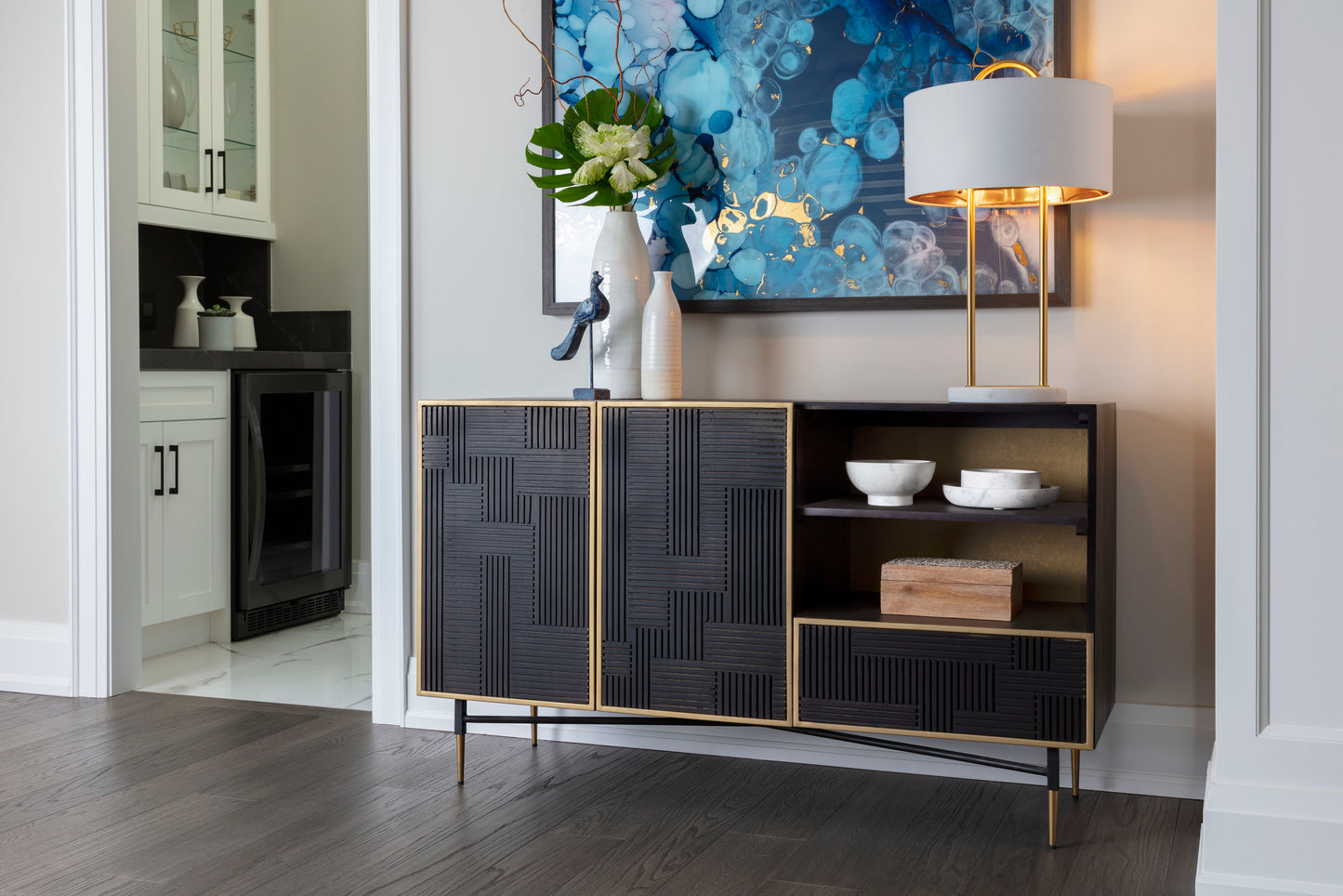 NAHLA MARKWOOD SIDEBOARD - BRASS - DARK BROWN