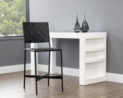 NAHLA OMARI COUNTER STOOL - BLACK LEATHER