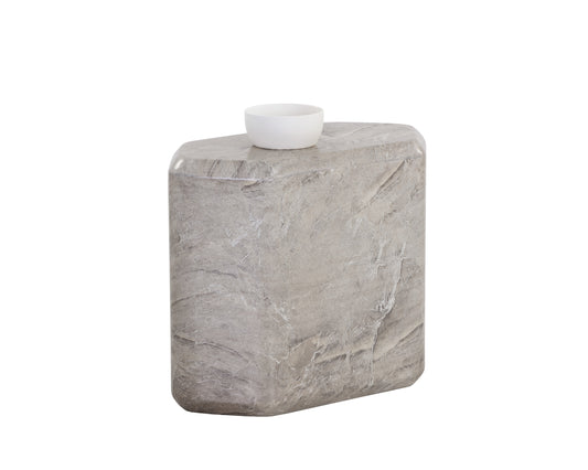 NAHLA SPEZZA SIDE TABLE - LOW - MARBLE LOOK - GREY