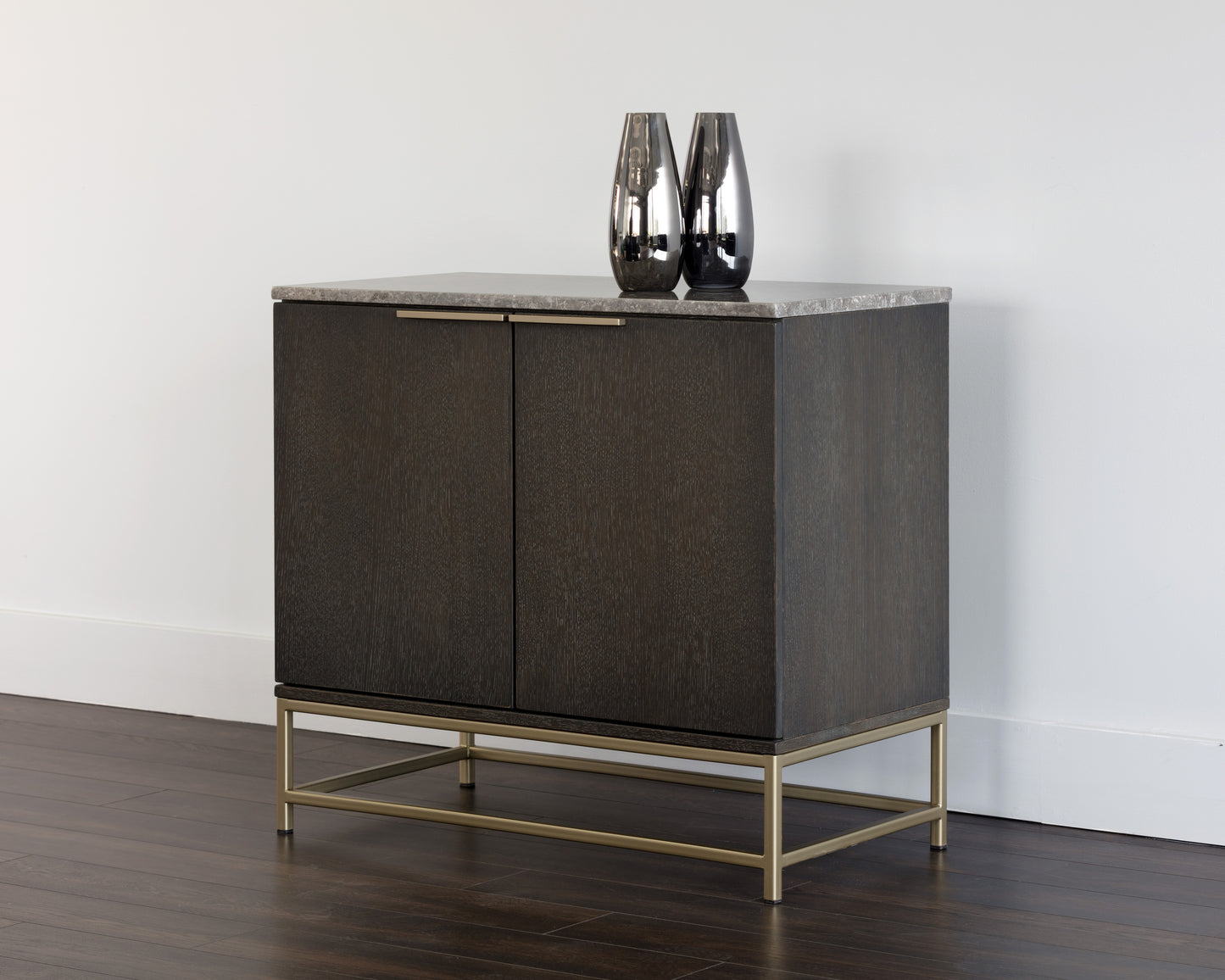 NAHLA REBEL SIDEBOARD - SMALL - GOLD - GREY MARBLE / CHARCOAL GREY