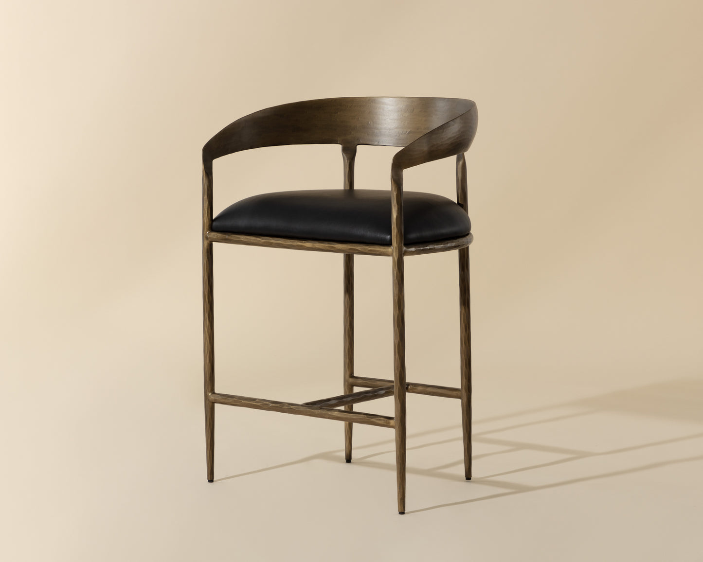 NAHLA ZANATTA COUNTER STOOL - CHARCOAL BLACK LEATHER