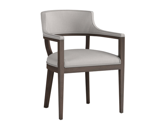 NAHLA BRYLEA DINING ARMCHAIR - DISTRESSED BROWN - LINOSO LIGHT GREY