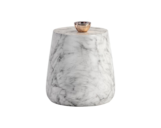 NAHLA ARIES END TABLE - MARBLE LOOK - WHITE