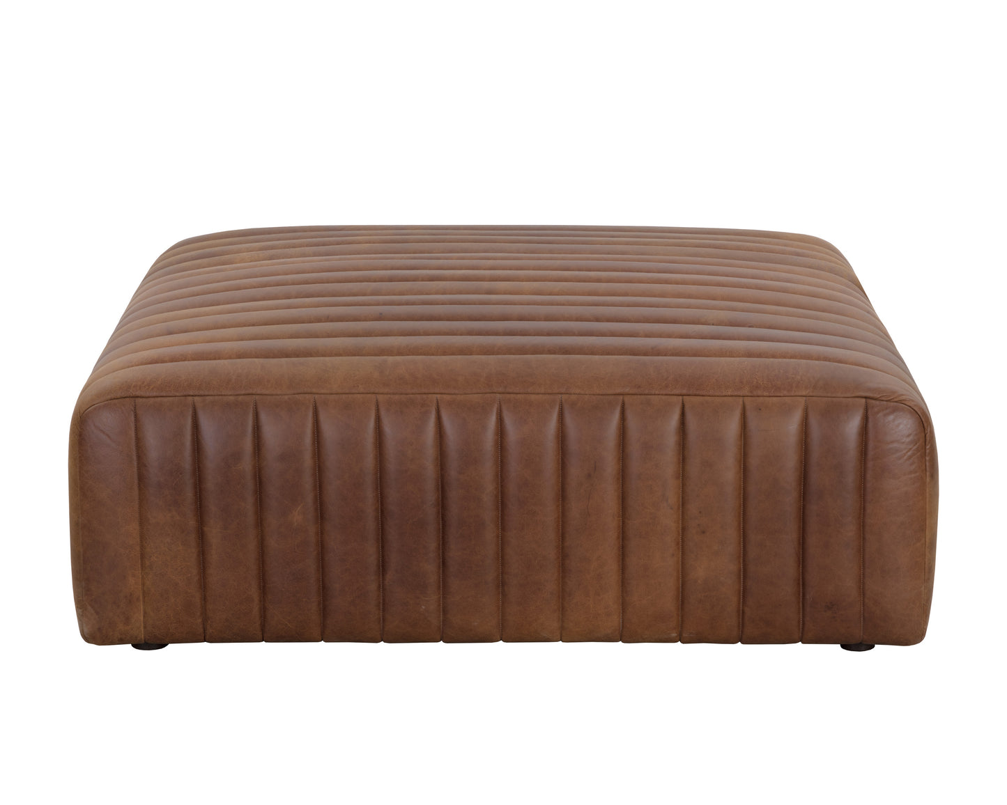 NAHLA LEWIN OTTOMAN - SQUARE - AGED COGNAC LEATHER