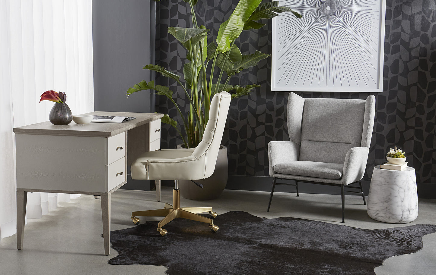 NAHLA PATTINSON DESK - WHITE CERUSE - OYSTER SHAGREEN