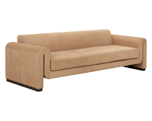 NAHLA ROMER SOFA - DISTRESSED BROWN - NUBUCK TAN LEATHER