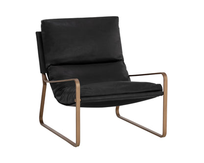 NAHLA ZANCOR LOUNGE CHAIR - ANTIQUE BRASS - CHARCOAL BLACK LEATHER