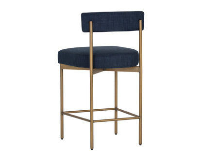 NAHLA SENECA COUNTER STOOL - ANTIQUE BRASS - ARENA NAVY