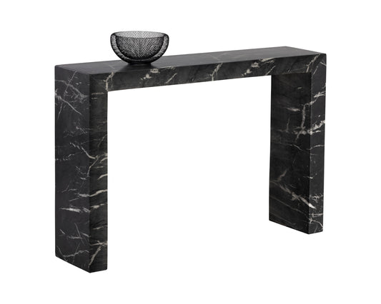 NAHLA AXLE CONSOLE TABLE - MARBLE LOOK - BLACK