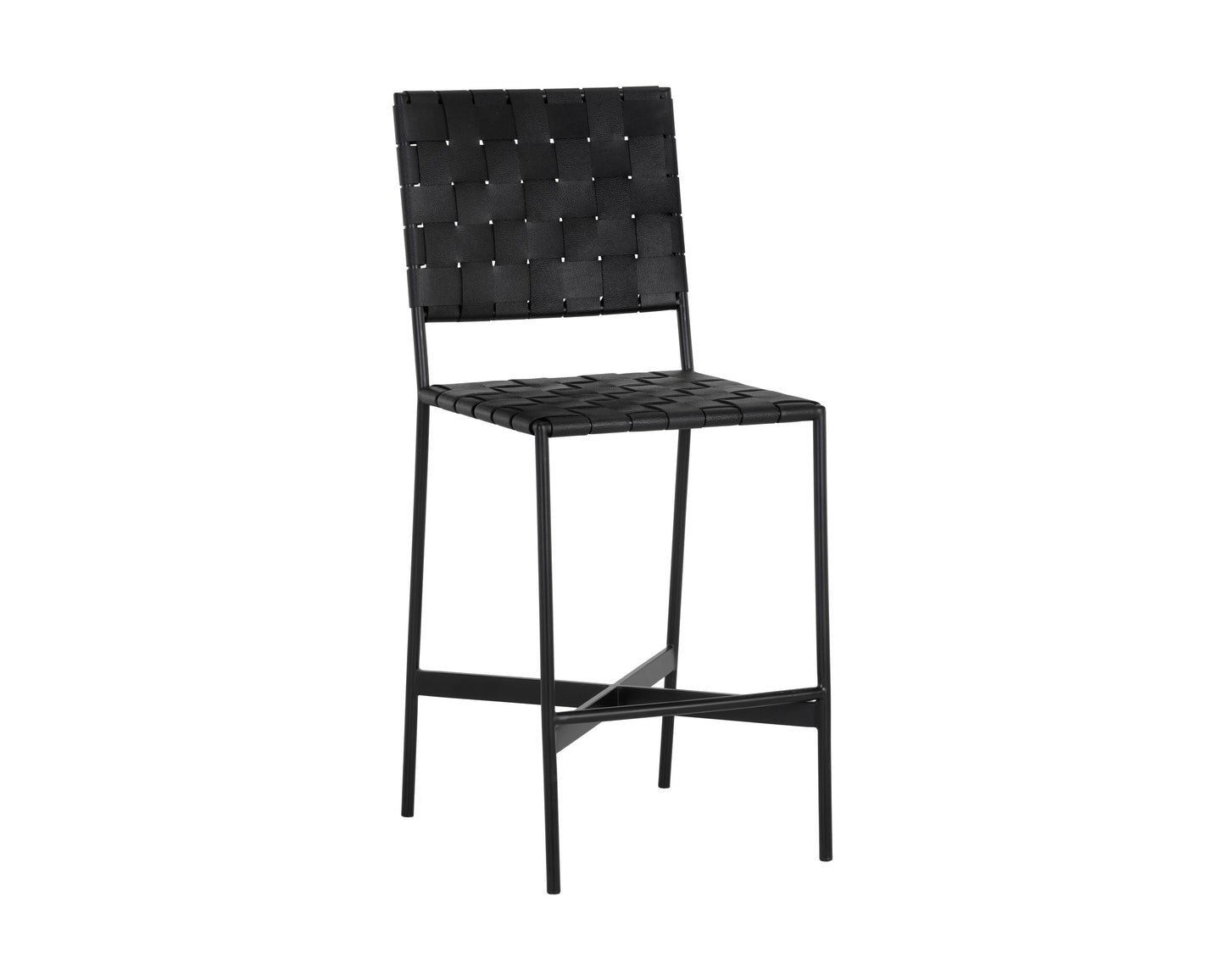 NAHLA OMARI COUNTER STOOL - BLACK LEATHER