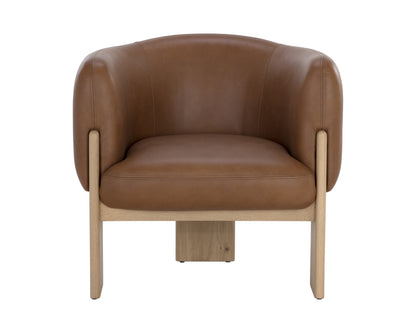 NAHLA TRINE LOUNGE CHAIR - RUSTIC OAK - VINTAGE CAMEL LEATHER