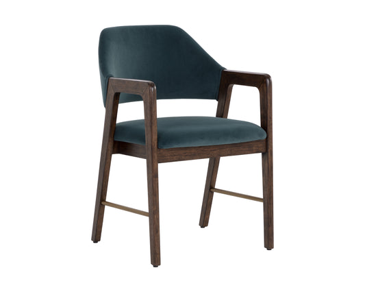 NAHLA MILTON DINING ARMCHAIR - SMOKE ACACIA - MEG DUSTY TEAL