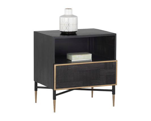 NAHLA MARKWOOD NIGHTSTAND - BRASS - DARK BROWN