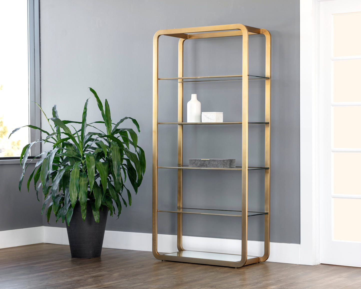 NAHLA AMBRETTA BOOKCASE - LARGE - GOLD / CLEAR