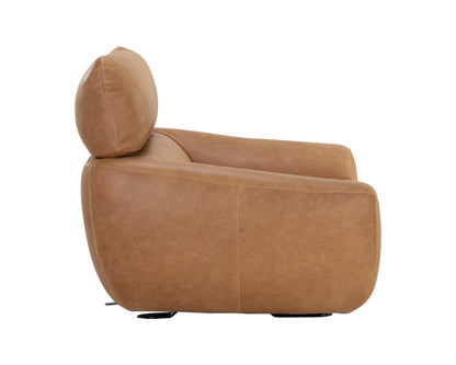 NAHLA PAGET GLIDER LOUNGE CHAIR - CAMEL LEATHER