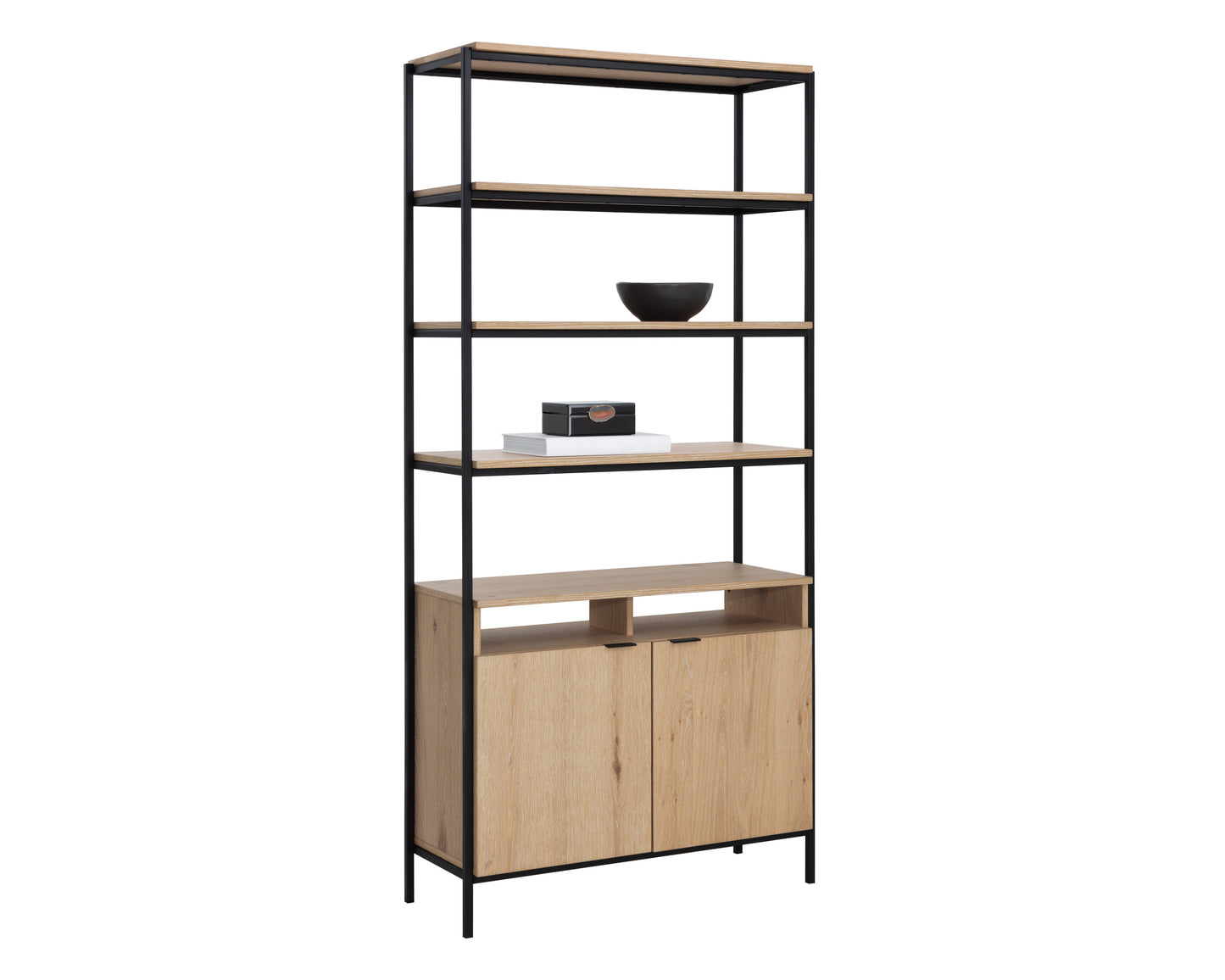 NAHLA AMBROSE MODULAR BOOKCASE - LARGE - RUSTIC OAK - BLACK