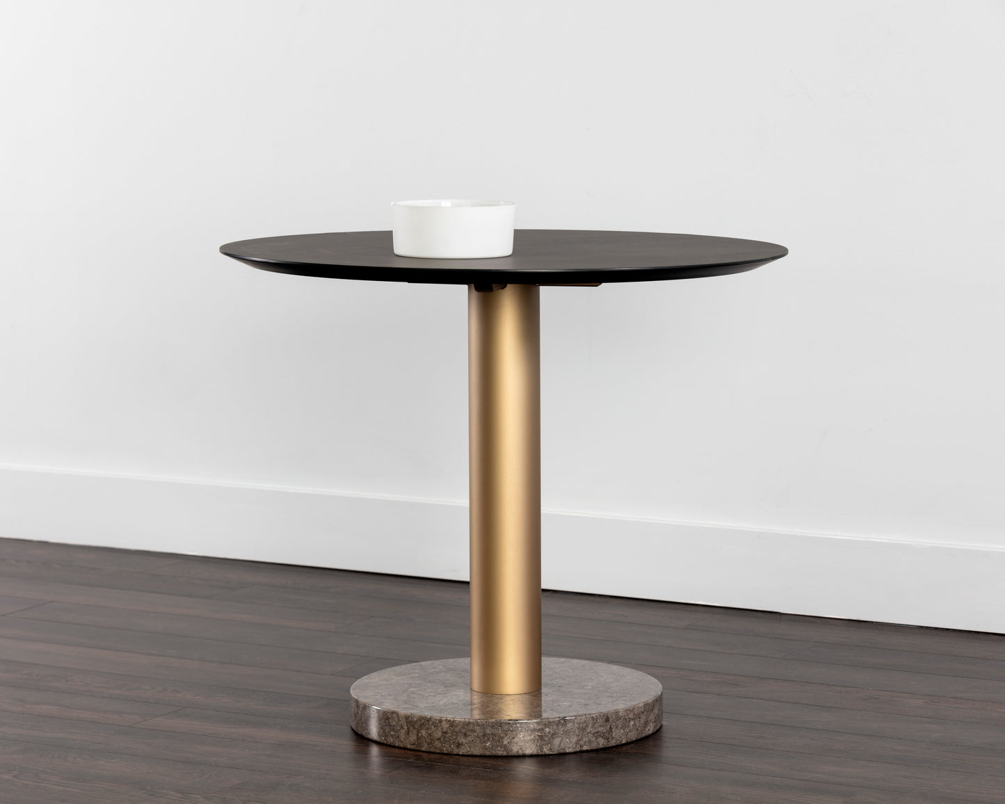 NAHLA MONACO BISTRO TABLE - GOLD - GREY MARBLE / CHARCOAL GREY - 35.5"