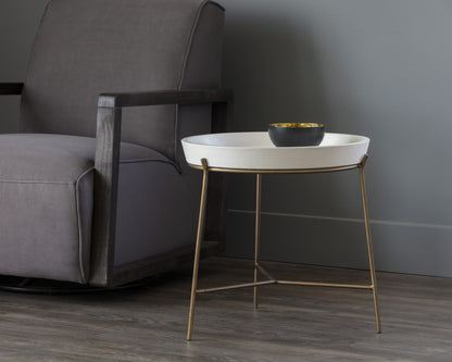 NAHLA REMY END TABLE - ANTIQUE BRASS - WHITE