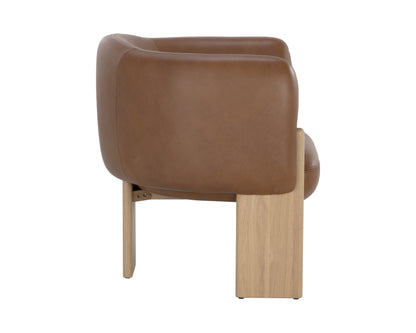 NAHLA TRINE LOUNGE CHAIR - RUSTIC OAK - VINTAGE CAMEL LEATHER