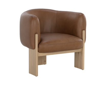 NAHLA TRINE LOUNGE CHAIR - RUSTIC OAK - VINTAGE CAMEL LEATHER