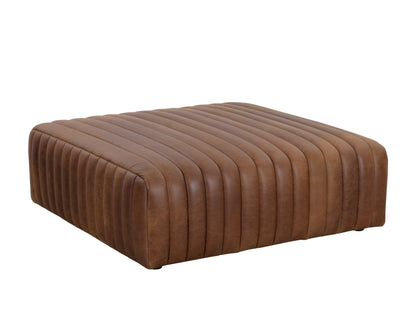 NAHLA LEWIN OTTOMAN - SQUARE - AGED COGNAC LEATHER