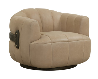 NAHLA TADEO SWIVEL LOUNGE CHAIR - DARK BROWN - SAHARA SAND LEATHER