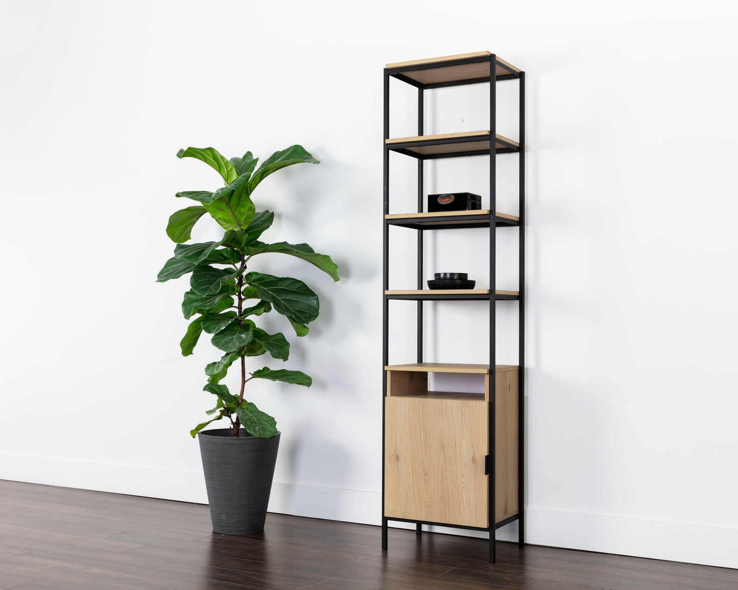 NAHLA AMBROSE MODULAR BOOKCASE - SMALL - RUSTIC OAK - BLACK