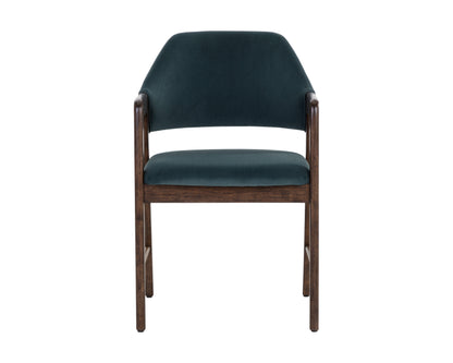 NAHLA MILTON DINING ARMCHAIR - SMOKE ACACIA - MEG DUSTY TEAL