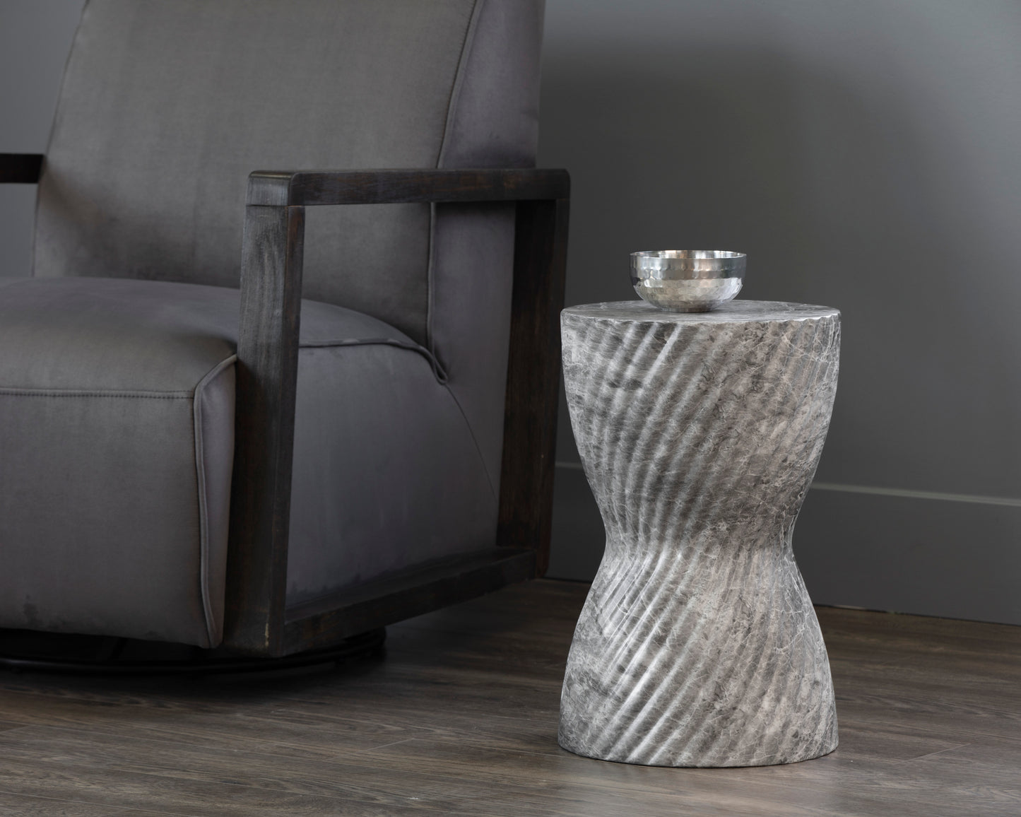 NAHLA CARA END TABLE - MARBLE LOOK - GREY