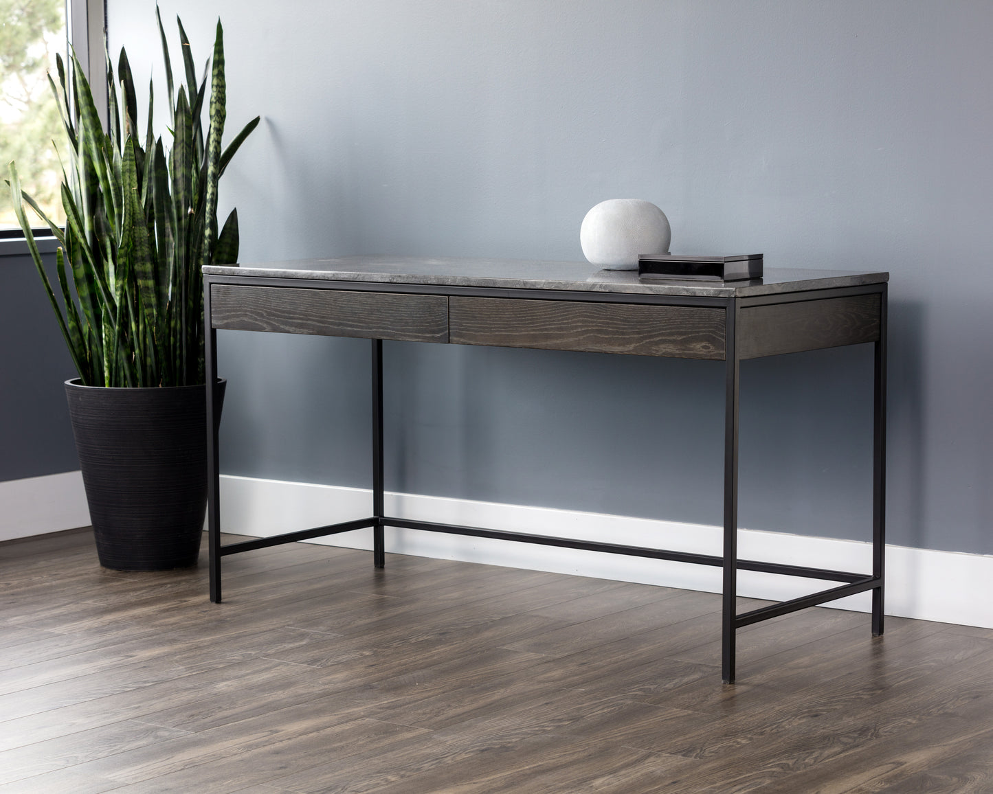 NAHLA STAMOS DESK - BLACK - GREY MARBLE / CHARCOAL GREY