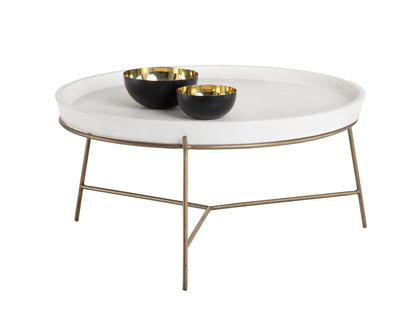 NAHLA REMY COFFEE TABLE - ANTIQUE BRASS - WHITE