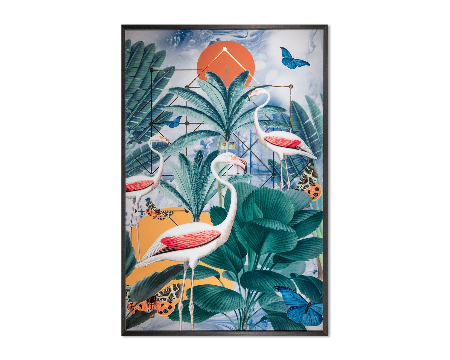 NAHLA THREE FLAMINGOS - 48" X 72" - CHARCOAL FRAME