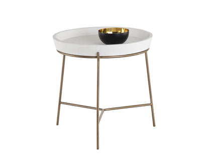 NAHLA REMY END TABLE - ANTIQUE BRASS - WHITE