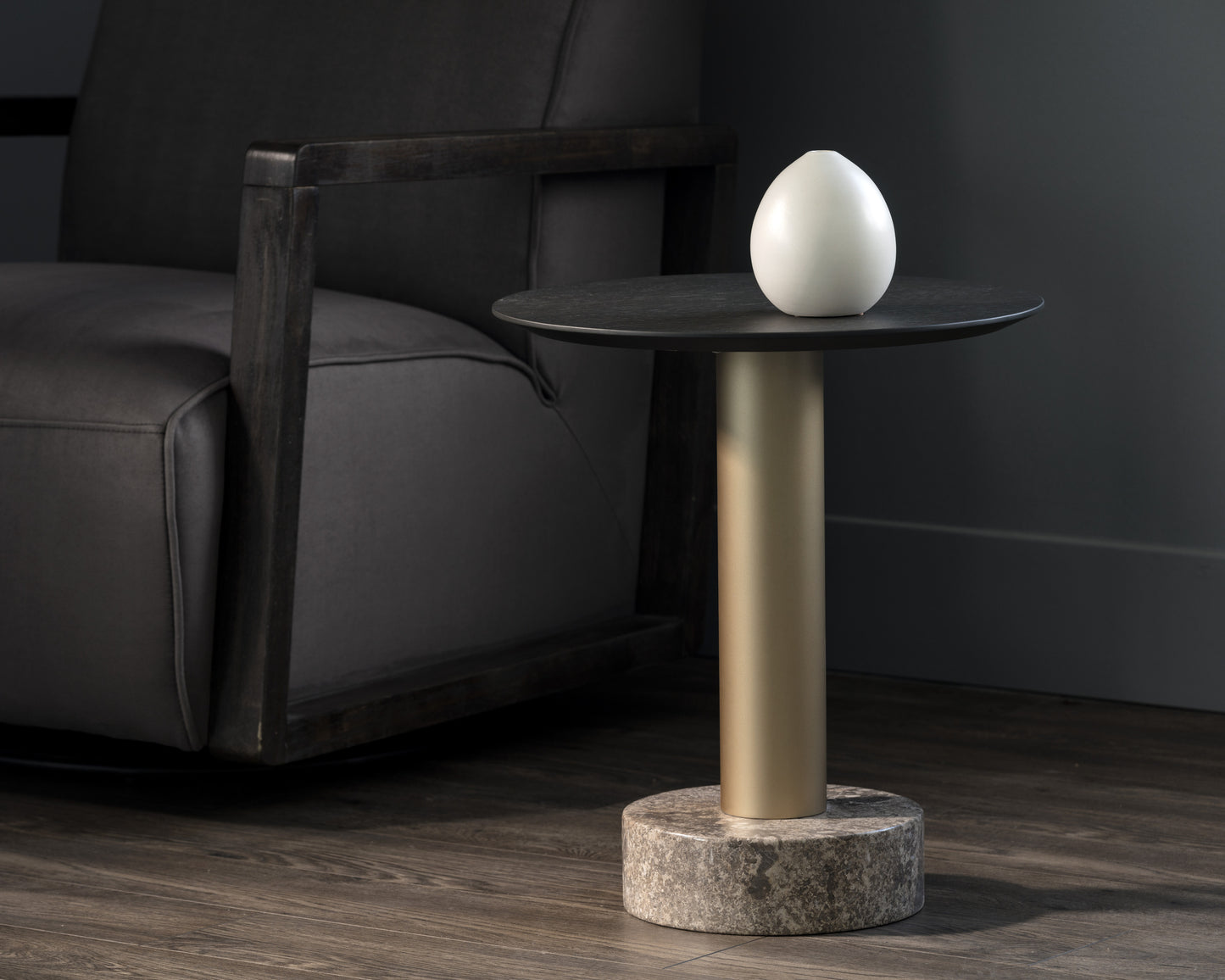 NAHLA MONACO END TABLE - GOLD - GREY MARBLE / CHARCOAL GREY