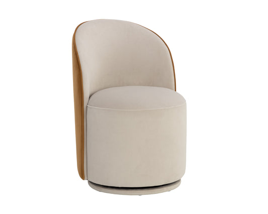 NAHLA CAVOLI SWIVEL DINING CHAIR - MEG TAUPE / MEG GOLD