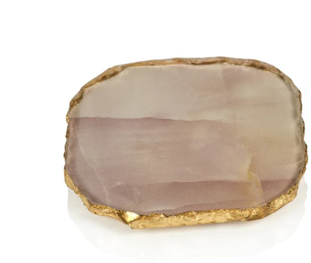 Agate Marble Glass Coaster with Gold Rim