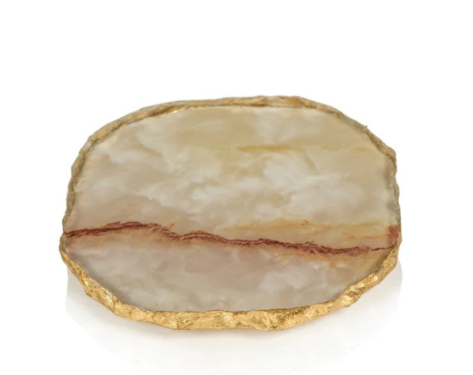 Agate Marble Glass Coaster with Gold Rim