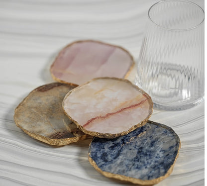 Agate Marble Glass Coaster with Gold Rim