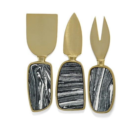 Amalfi Set of 3 Cheese Tools - Black with Gold